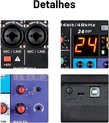 Mesa de Som 8 Canais 48v P10 Xrl Bluetooth - Imagem 5